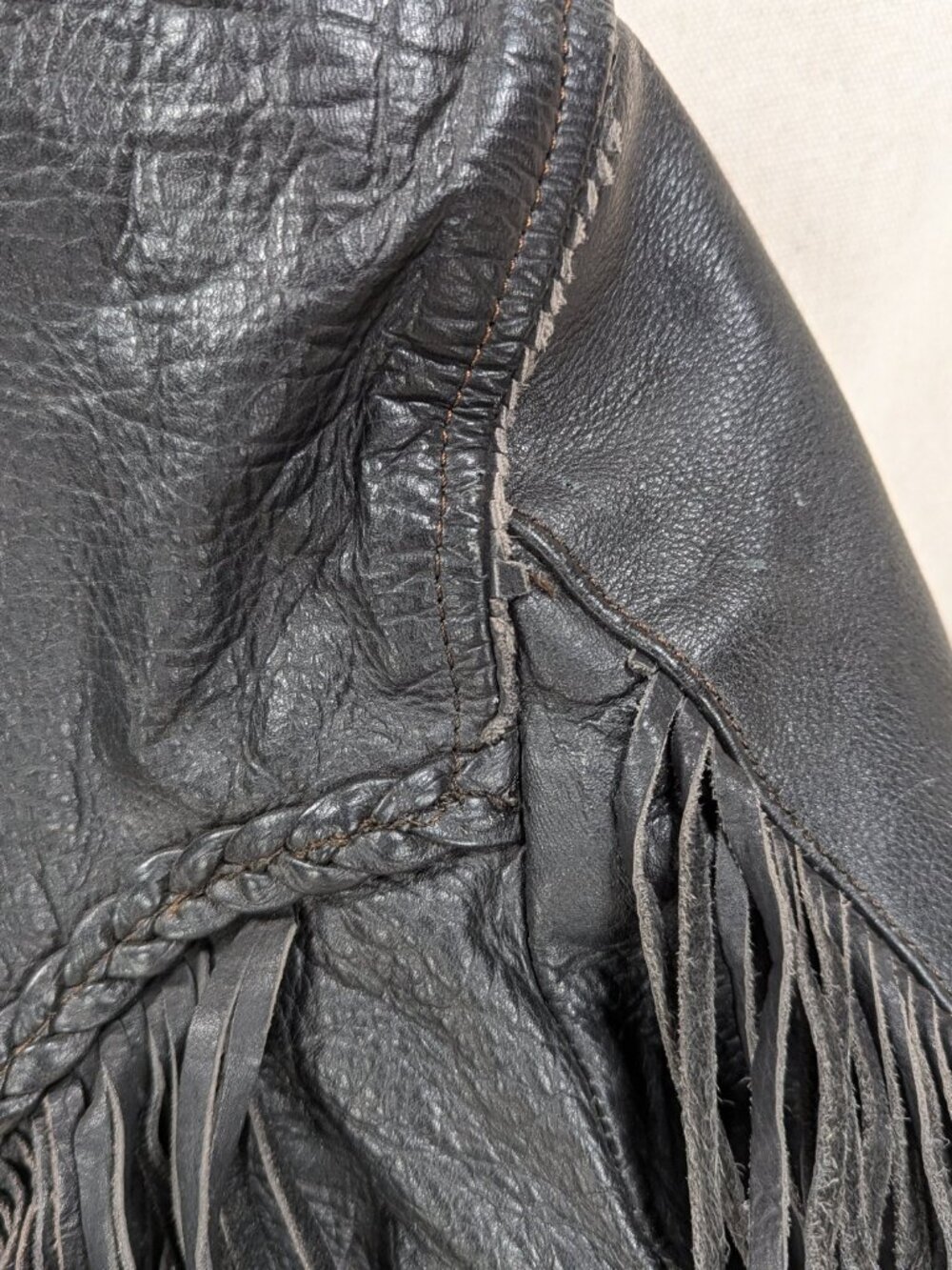 Vintage 1980s-90s Women's Black Leather Motorcycle Jacket Fringe Suede Roses M - Picture 10 of 16